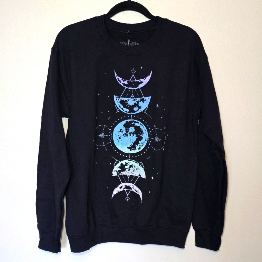 Black Moon Phase Graphic Sweatshirt Small eclipse planet space women witchy New